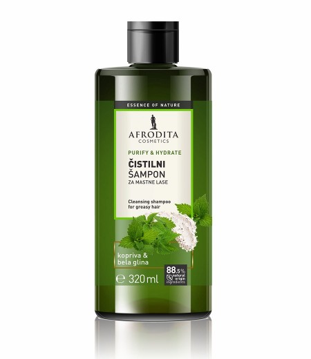 Cleansing shampoo for greasy hair with nettle and white clay