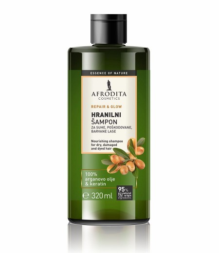 Nourishing shampoo for dry, damaged hair with argan oil and keratin